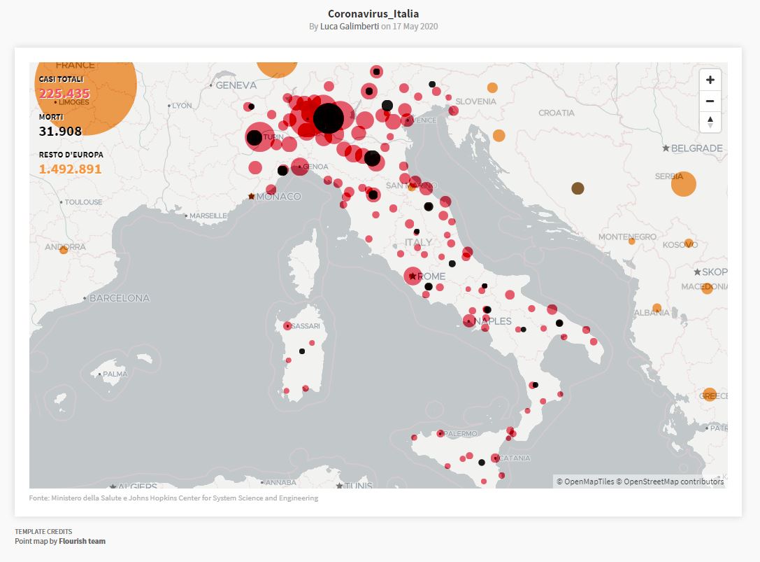 Corona virus infection map Italy May 17, 2020