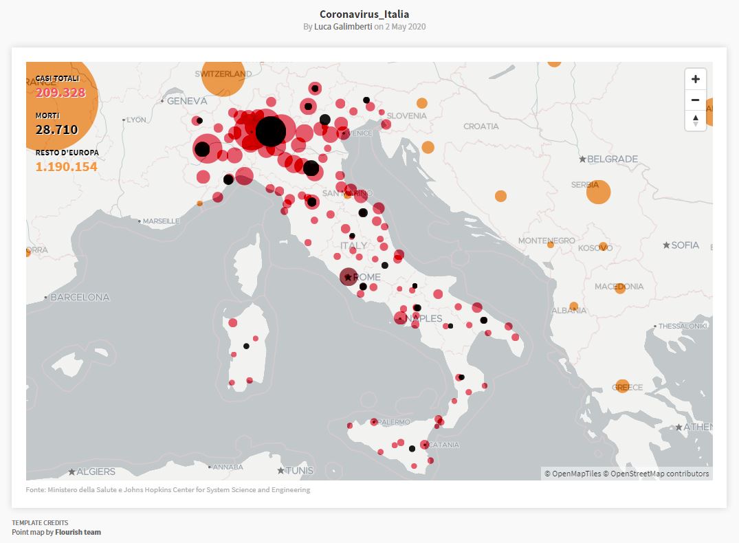 Corona virus infection map Italy May 2, 2020