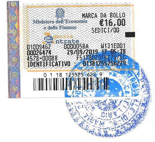 Marca da bollo example Italian tax stamp